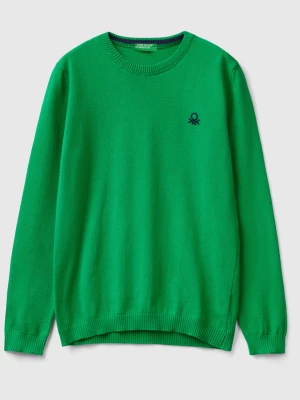 Benetton, Sweater In Pure Cotton With Logo, size S, Green, Kids United Colors of Benetton