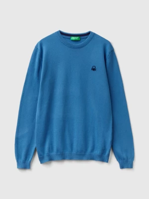 Benetton, Sweater In Pure Cotton With Logo, size XL, Blue, Kids United Colors of Benetton