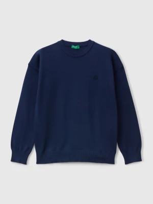 Benetton, Sweater In Pure Cotton With Logo, size XL, Dark Blue, Kids United Colors of Benetton