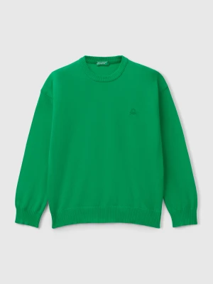 Benetton, Sweater In Pure Cotton With Logo, size XL, Green, Kids United Colors of Benetton