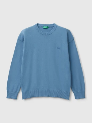 Benetton, Sweater In Pure Cotton With Logo, size XL, Light Blue, Kids United Colors of Benetton