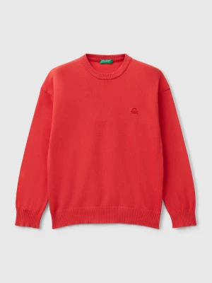 Benetton, Sweater In Pure Cotton With Logo, size XL, Red, Kids United Colors of Benetton