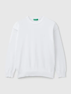 Benetton, Sweater In Pure Cotton With Logo, size XL, White, Kids United Colors of Benetton