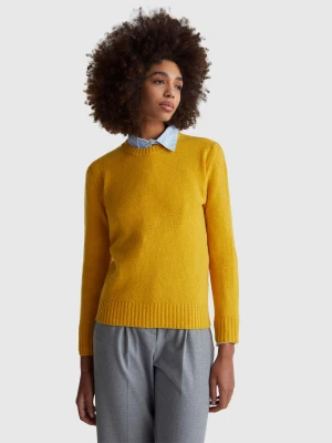Benetton, Sweater In Pure Shetland Wool, Size: XXS, Mustard, Women United Colors of Benetton