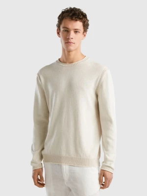 Benetton, Sweater In Recycled Cotton Blend, size L, Creamy White, Men United Colors of Benetton