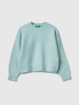 Benetton, Sweater In Stretch Cotton Blend, Size: XL, Aqua, Kids United Colors of Benetton