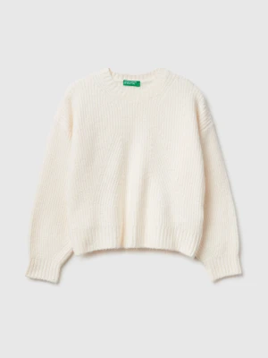 Benetton, Sweater In Stretch Cotton Blend, Size: XL, Creamy White, Kids United Colors of Benetton
