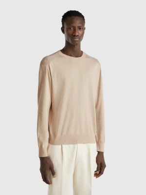 Benetton, Sweater In Viscose And Silk Blend, size XL, Beige, Men United Colors of Benetton