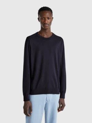 Benetton, Sweater In Viscose And Silk Blend, size XL, Dark Blue, Men United Colors of Benetton