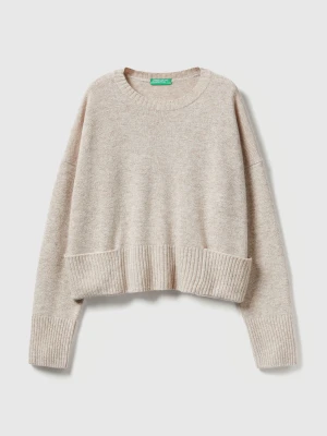 Benetton, Sweater In Wool And Viscose Blend, Size: XXS, Beige, Women United Colors of Benetton