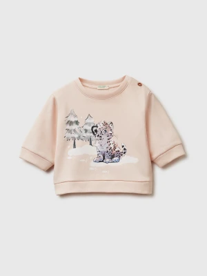 Benetton, Hoodie With Print In Cotton Blend, Size: 82, Soft Pink, Kids United Colors of Benetton