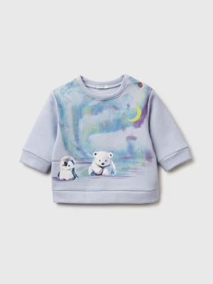 Benetton, Hoodie With Print In Cotton Blend, Size: 82, Sky Blue, Kids United Colors of Benetton