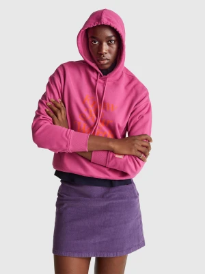 Benetton, Hoodie With Slogan, Size: XS, Plum, Women United Colors of Benetton
