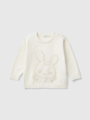 Benetton, Sweater With Bunny Inlay, size 68, Creamy White, Kids United Colors of Benetton