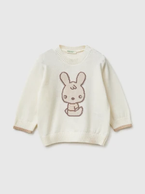 Benetton, Sweater With Bunny Inlay, Size: 82, Creamy White, Kids United Colors of Benetton