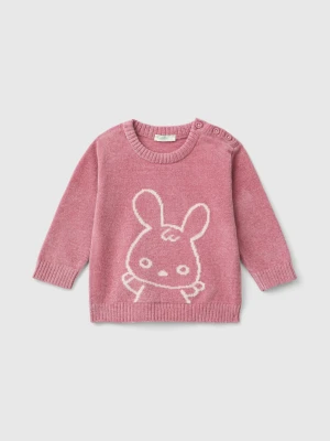 Benetton, Sweater With Bunny Inlay, Size: 82, Mauve, Kids United Colors of Benetton