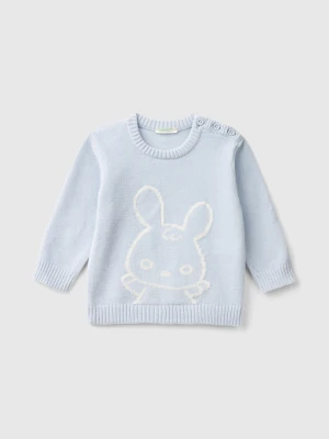 Benetton, Sweater With Bunny Inlay, Size: 82, Sky Blue, Kids United Colors of Benetton
