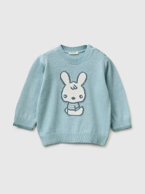 Benetton, Sweater With Bunny Inlay, Size: 82, Sky Blue, Kids United Colors of Benetton