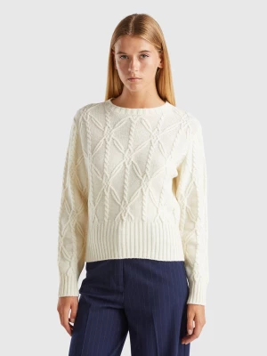 Benetton, Sweater With Cable Knit, size L, Creamy White, Women United Colors of Benetton