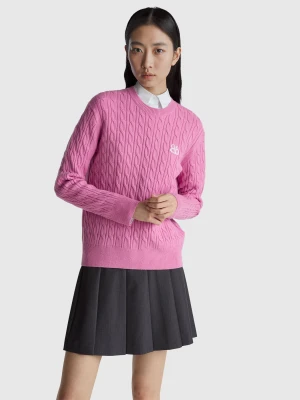 Benetton, Sweater With Cables, Size: OS, Pink, Women United Colors of Benetton