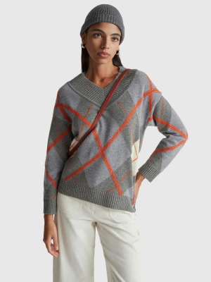 Benetton, Sweater With Diamond Inlay, Size: M, Gray, Women United Colors of Benetton