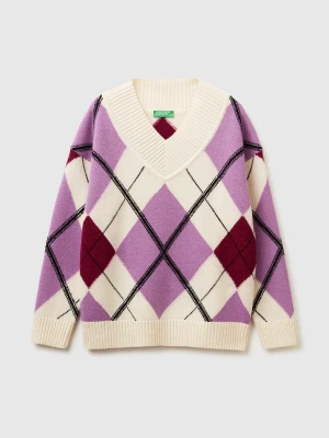 Benetton, Sweater With Diamond Inlay, Size: XS, Creamy White, Women United Colors of Benetton