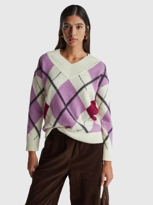 Benetton, Sweater With Diamond Inlay, Size: XS, Creamy White, Women United Colors of Benetton