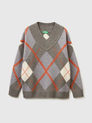 Benetton, Sweater With Diamond Inlay, Size: XS, Gray, Women United Colors of Benetton