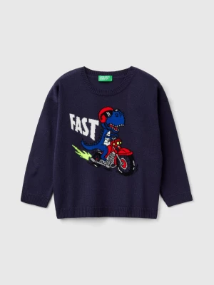 Benetton, Sweater With Dinosaur Inlay, size 104, Dark Blue, Kids United Colors of Benetton