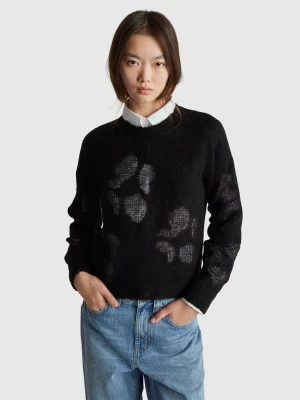 Benetton, Sweater With Floral Inlay, Size: XL, Black, Women United Colors of Benetton