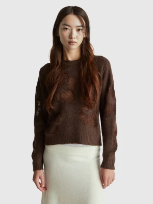 Benetton, Sweater With Floral Inlay, Size: XXS, Brown, Women United Colors of Benetton