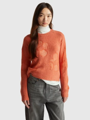 Benetton, Sweater With Floral Inlay, Size: XXS, Orange, Women United Colors of Benetton