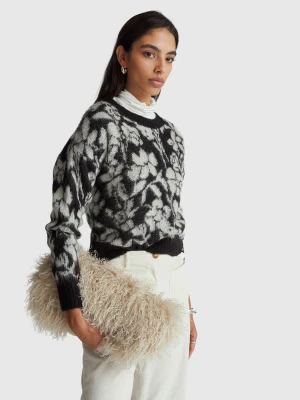 Benetton, Sweater With Floral Pattern, Size: XS, Black, Women United Colors of Benetton