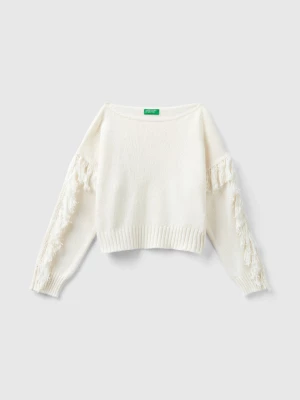 Benetton, Sweater With Fringe, size 2XL, Creamy White, Kids United Colors of Benetton