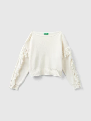 Benetton, Sweater With Fringe, size S, Creamy White, Kids United Colors of Benetton