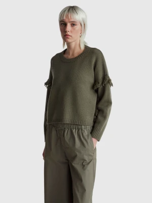 Benetton, Sweater With Fringe, Size: XXS, Military Green, Women United Colors of Benetton