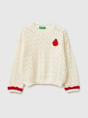 Benetton, Sweater With Fruit Application, Size: 116, Creamy White, Kids United Colors of Benetton