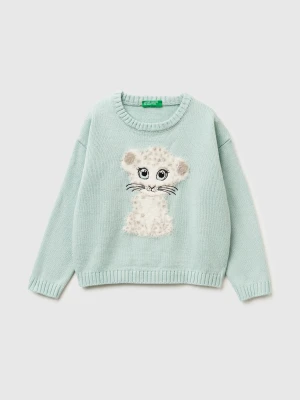 Benetton, Sweater With Furry Inlay, Size: 116, Aqua, Kids United Colors of Benetton