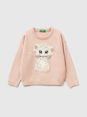 Benetton, Sweater With Furry Inlay, Size: 116, Soft Pink, Kids United Colors of Benetton