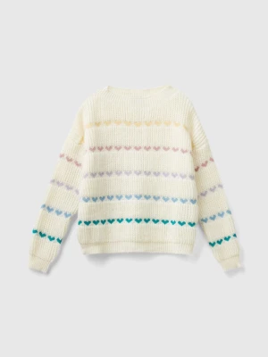 Benetton, Sweater With Heart Inlay, size 2XL, Creamy White, Kids United Colors of Benetton