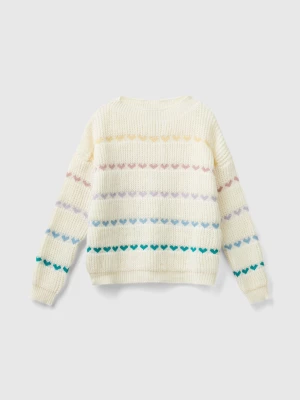 Benetton, Sweater With Heart Inlay, size 2XL, Creamy White, Kids United Colors of Benetton