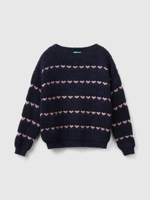 Benetton, Sweater With Heart Inlay, size 2XL, Dark Blue, Kids United Colors of Benetton