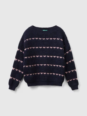 Benetton, Sweater With Heart Inlay, size 3XL, Dark Blue, Kids United Colors of Benetton