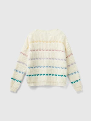 Benetton, Sweater With Heart Inlay, size M, Creamy White, Kids United Colors of Benetton