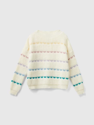 Benetton, Sweater With Heart Inlay, size S, Creamy White, Kids United Colors of Benetton