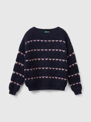 Benetton, Sweater With Heart Inlay, size S, Dark Blue, Kids United Colors of Benetton