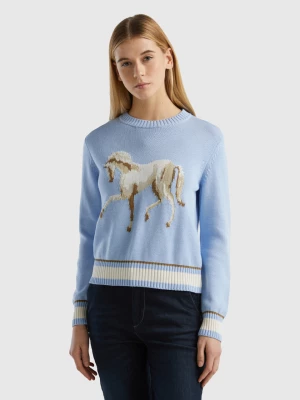 Benetton, Sweater With Horse Inlay, size M, Sky Blue, Women United Colors of Benetton