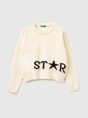 Benetton, Sweater With Inlay, Size: XL, Creamy White, Kids United Colors of Benetton