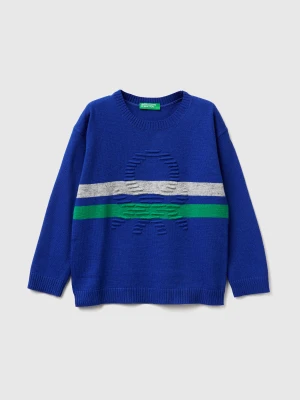 Benetton, Sweater With Logo In Wool Blend, Size: 104, Light Blue, Kids United Colors of Benetton