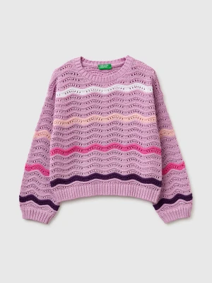 Benetton, Sweater With Multicolored Stripes, Size: 116, Lilac, Kids United Colors of Benetton